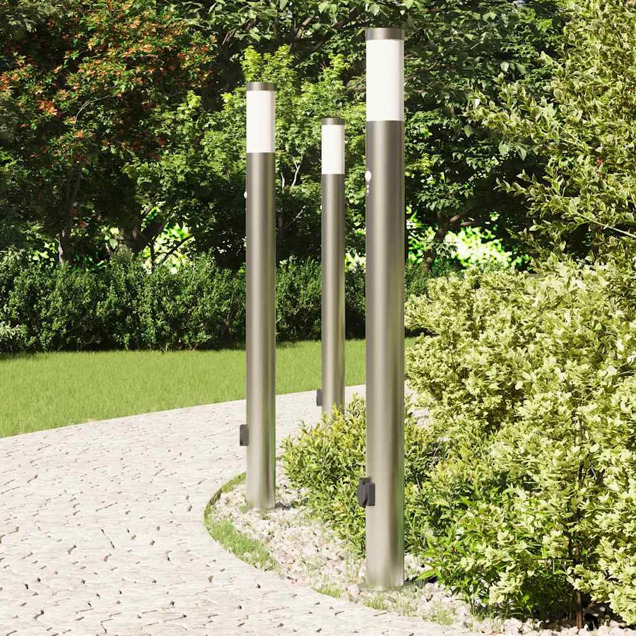 Bornes lumineuses avec détecteur et prise lot de 3 110 cm acier inoxydable IP44 - 3
