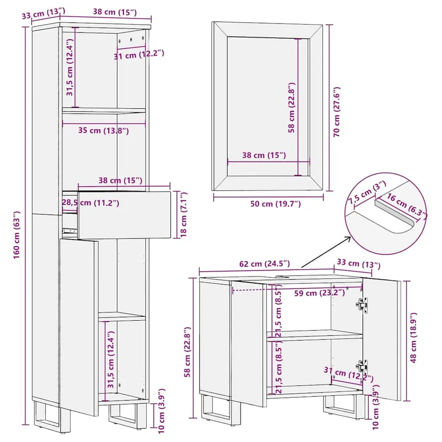 Ensemble de mobilier de salle de bain avec tiroir 3 pcs Marron - 16