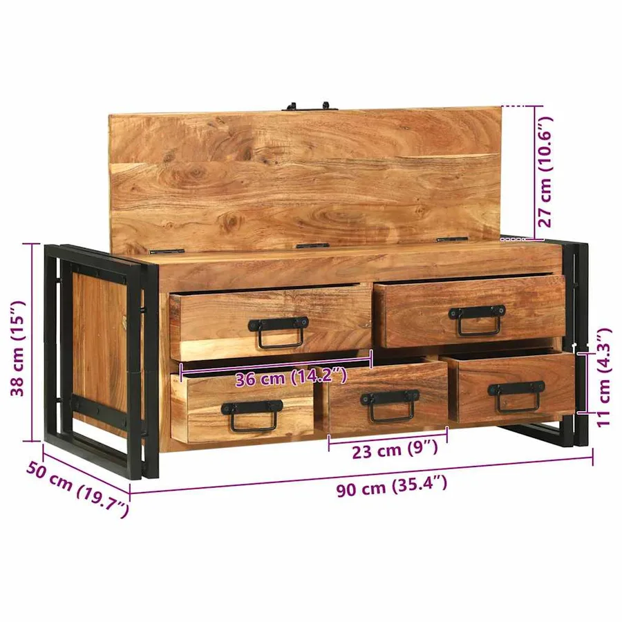 Table basse Marron 90 x 50 x 38 cm Bois d'Acacia Massif - 14