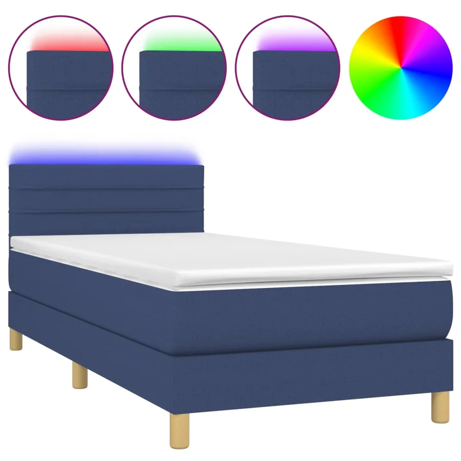 Sommier à lattes de lit avec matelas LED Bleu 100x200 cm Tissu - 2