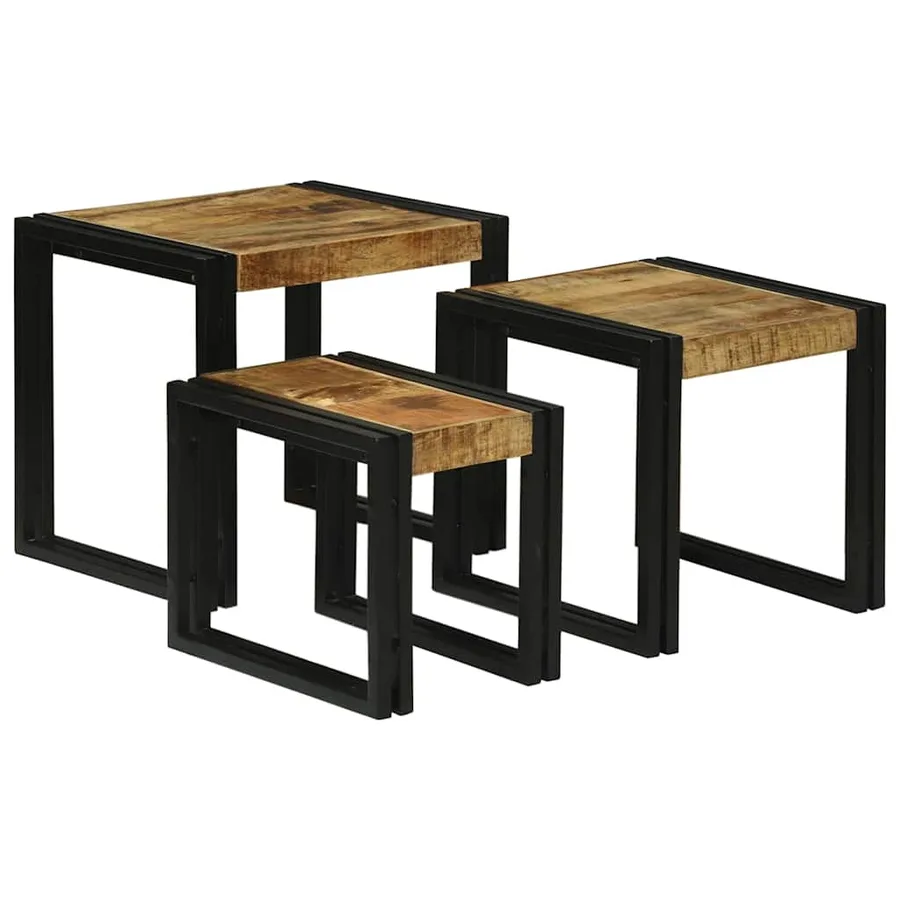 Table Gigogne 3 pcs Bois de Mangue Massif et Métal - 2