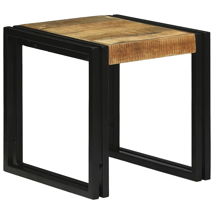 Table Gigogne 3 pcs Bois de Mangue Massif et Métal - 3