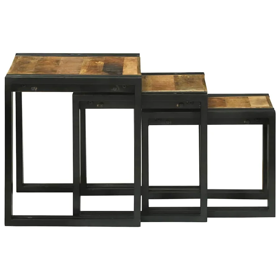 Table Gigogne 3 pcs Bois de Mangue Massif et Métal - 5