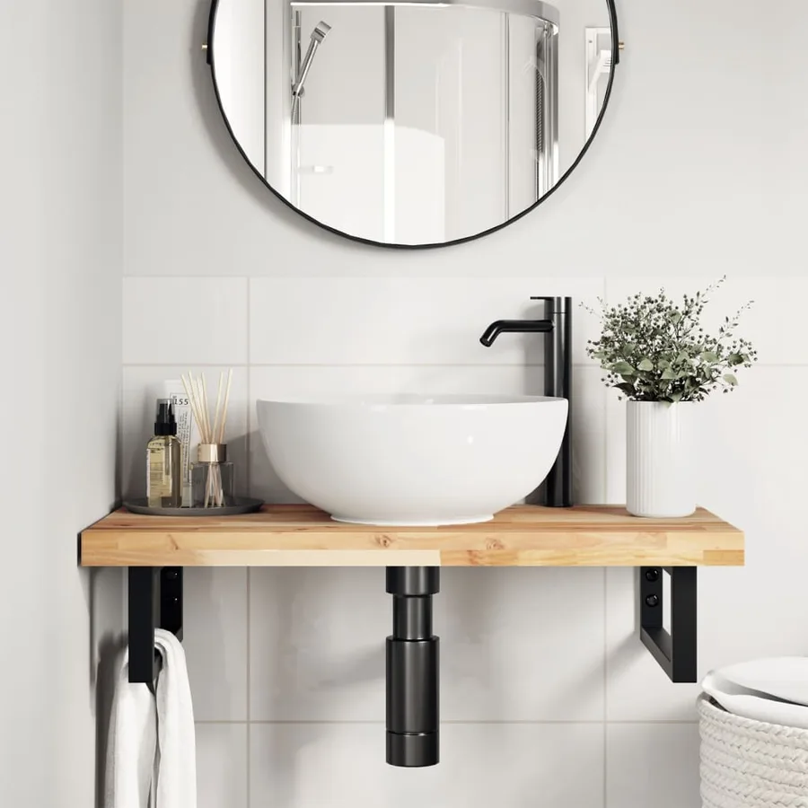 Dessus de meuble de salle de bain non traité bois d'acacia - 2