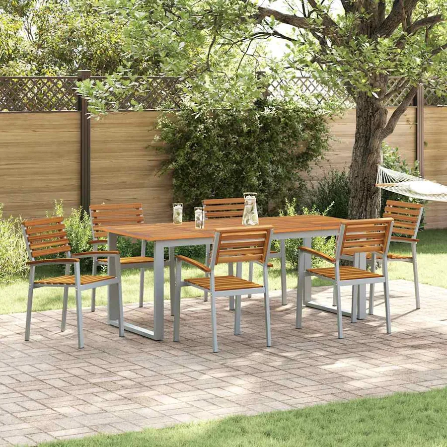 Ensemble de salle à manger pour jardin 7 pcs Gris