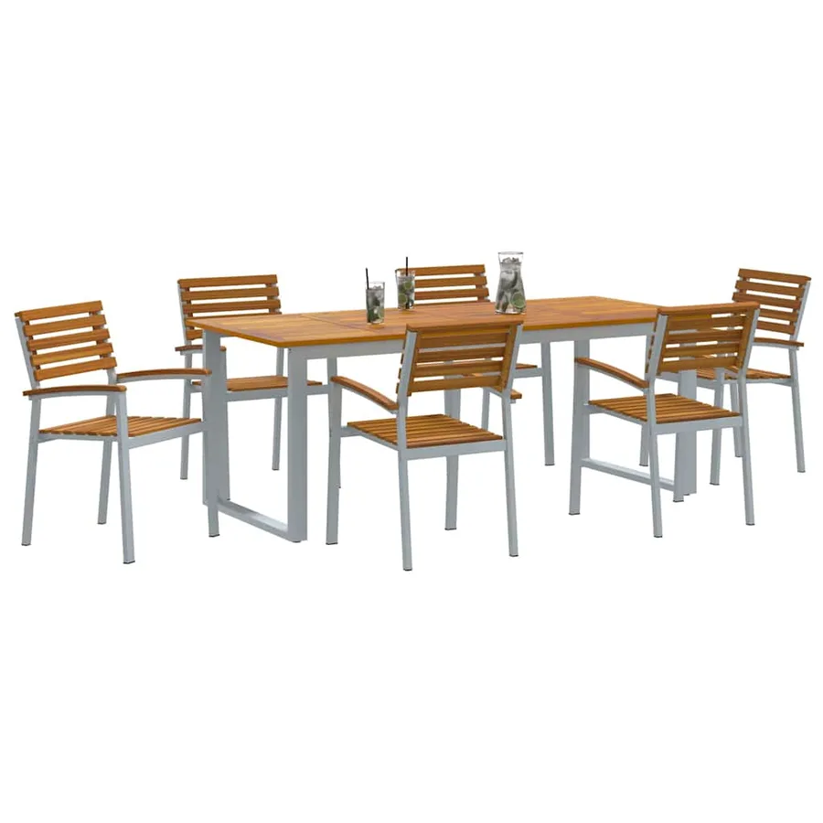Ensemble de salle à manger pour jardin 7 pcs Gris - 3