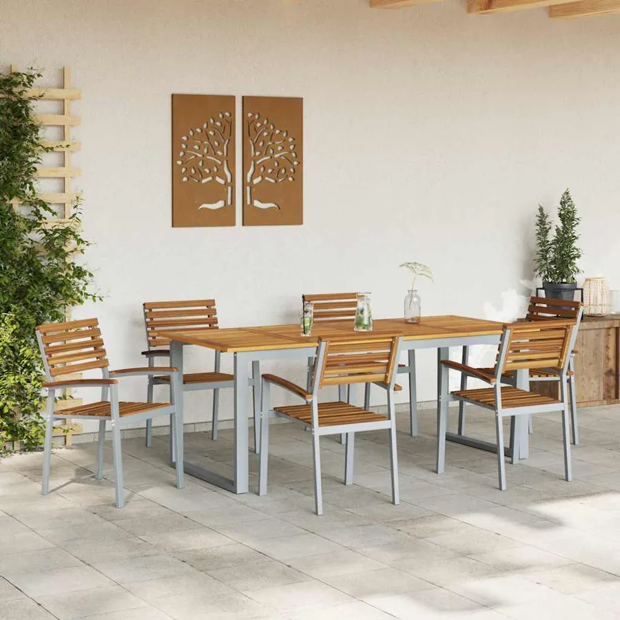Ensemble de salle à manger pour jardin 7 pcs Gris - 4
