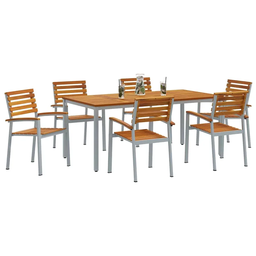 Ensemble de salle à manger pour jardin 7 pcs Gris - 3