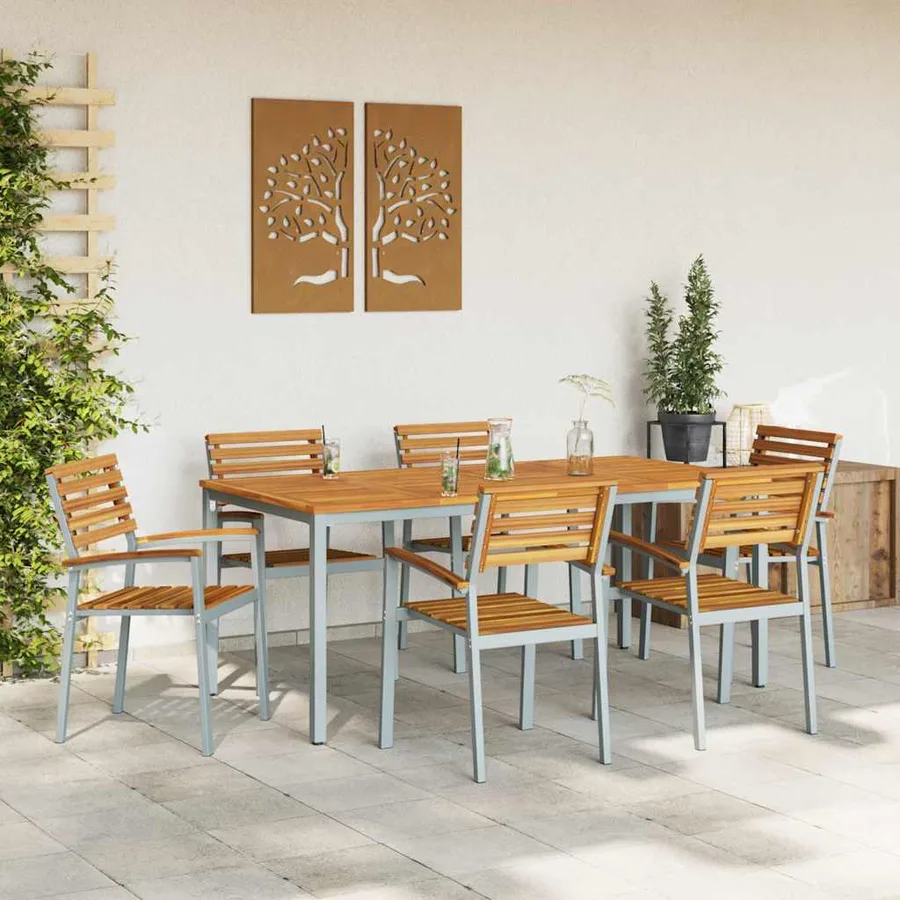 Ensemble de salle à manger pour jardin 7 pcs Gris - 4
