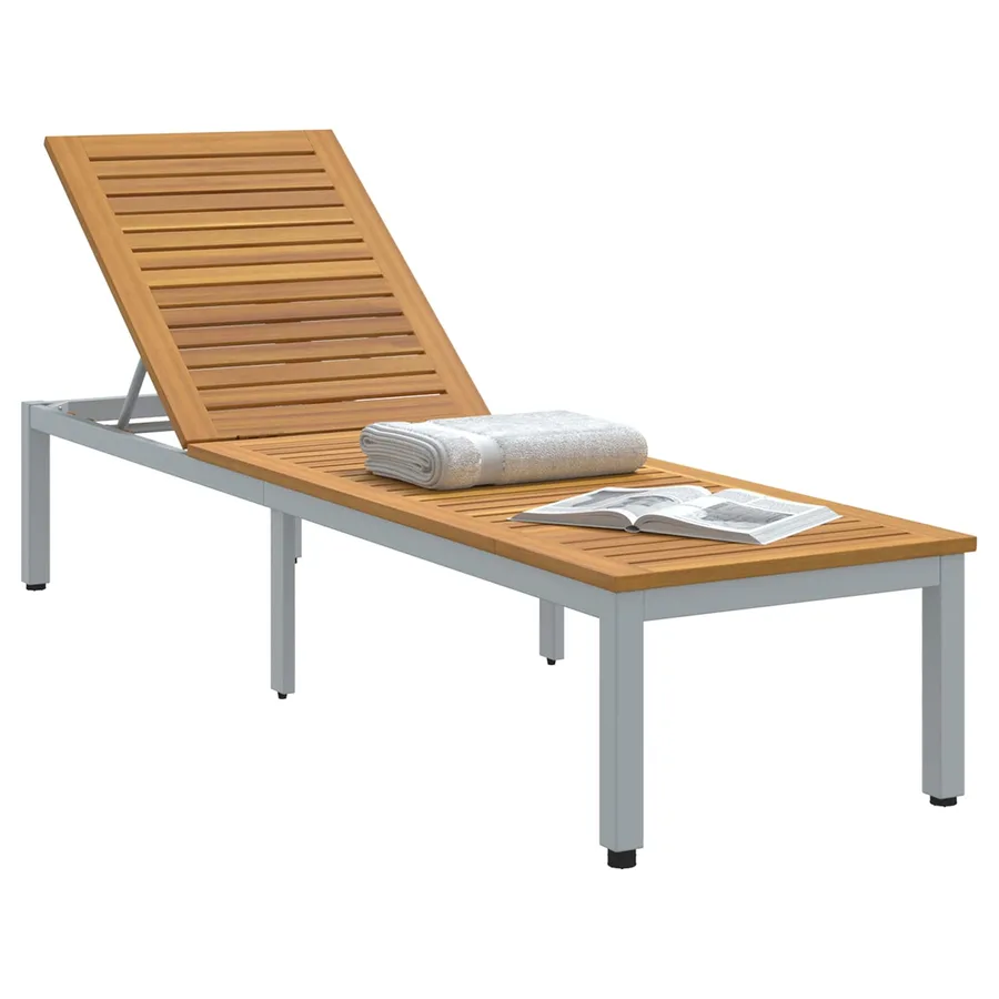 Transat Gris 200 x 55 x 35 cm Bois d'Acacia Massif - 2