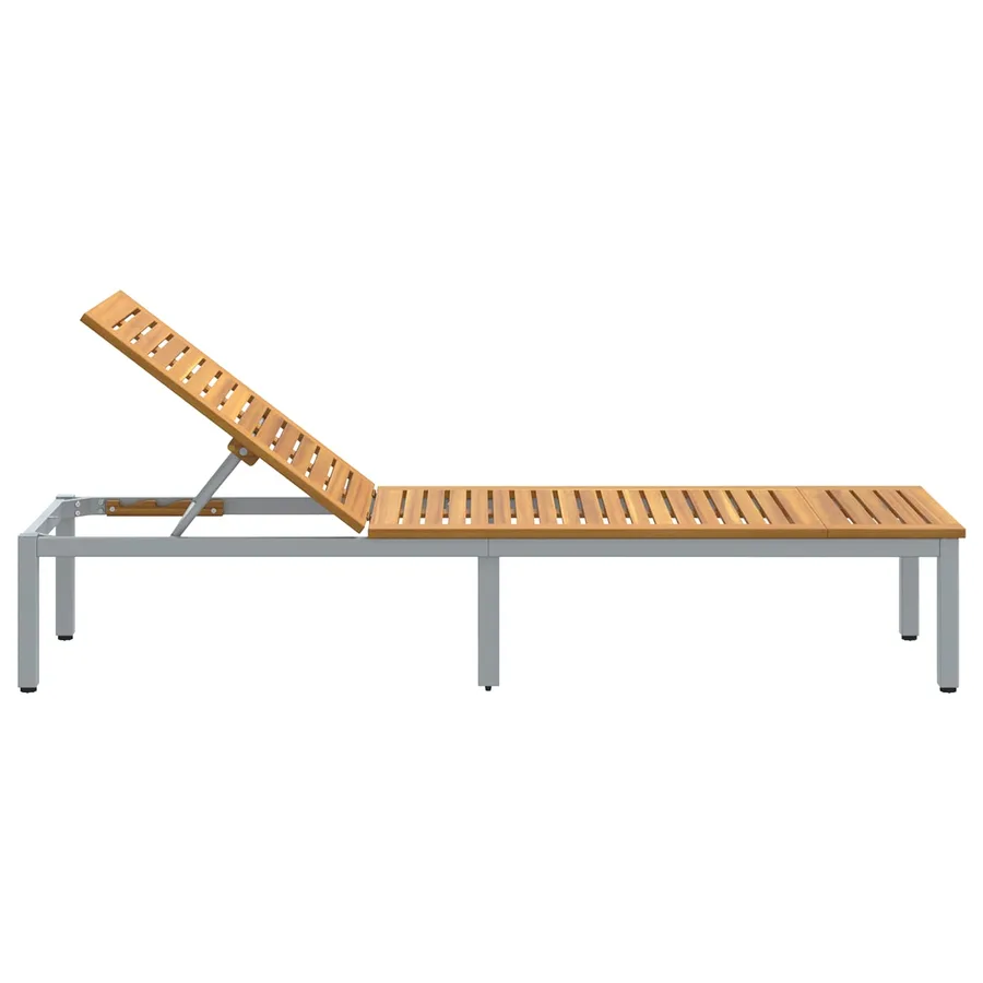 Transat Gris 200 x 55 x 35 cm Bois d'Acacia Massif - 8