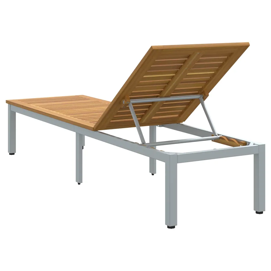 Transat Gris 200 x 55 x 35 cm Bois d'Acacia Massif - 9