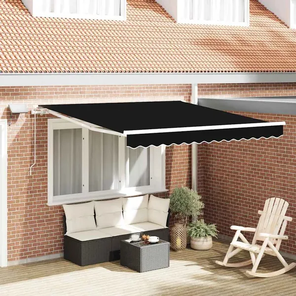 Auvent rétractable Noir 300 x 250 cm Tissu et Aluminium