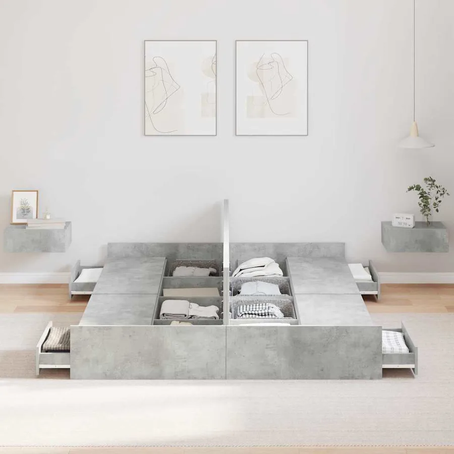 Cadre de lit avec rangement avec tiroir Gris béton 150 x 200 cm - 3