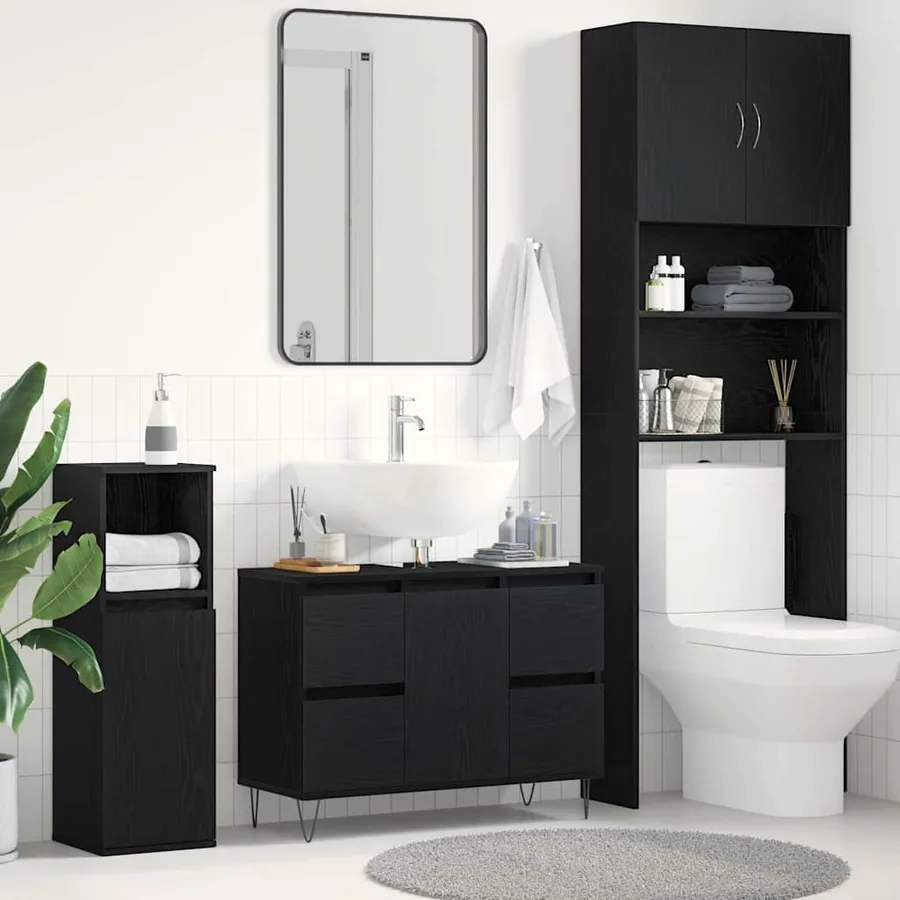 Meuble de Lavabo de Salle de Bain Chêne noir 80 x 33 x 60 cm