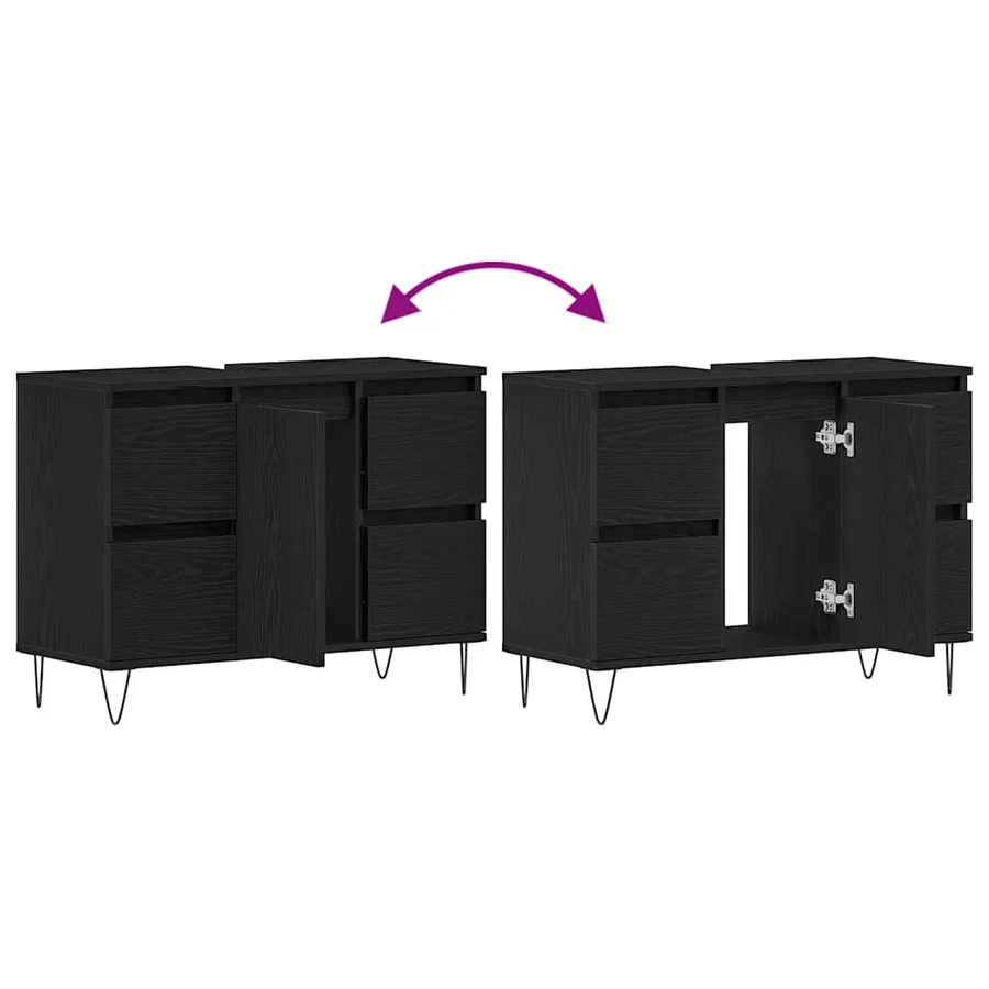 Meuble de Lavabo de Salle de Bain Chêne noir 80 x 33 x 60 cm - 14