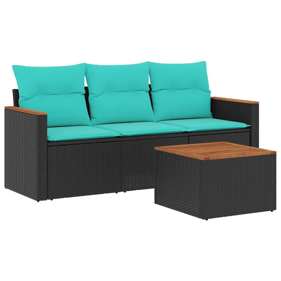 Ensemble de canapé de jardin 4 pcs avec coussins noir résine tressée - 2