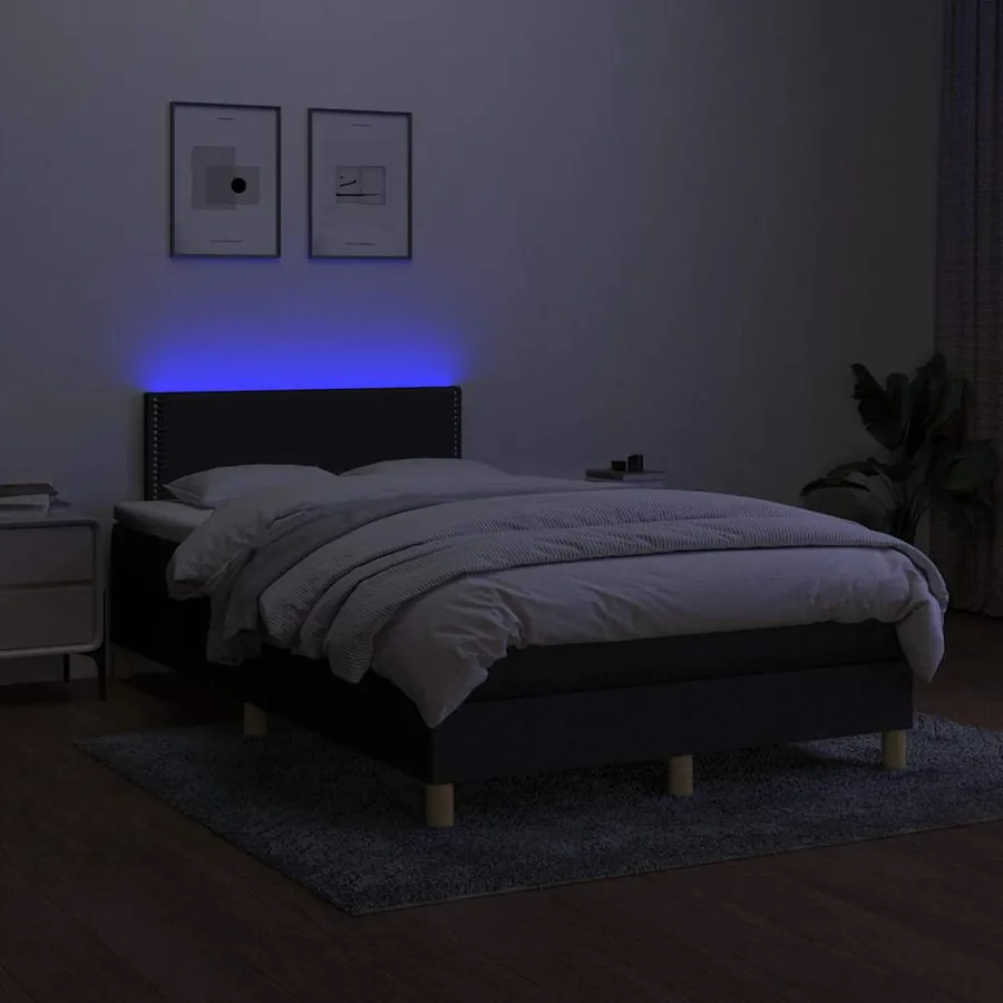 Sommier à lattes de lit avec matelas LED Noir 120x200 cm Tissu - 4