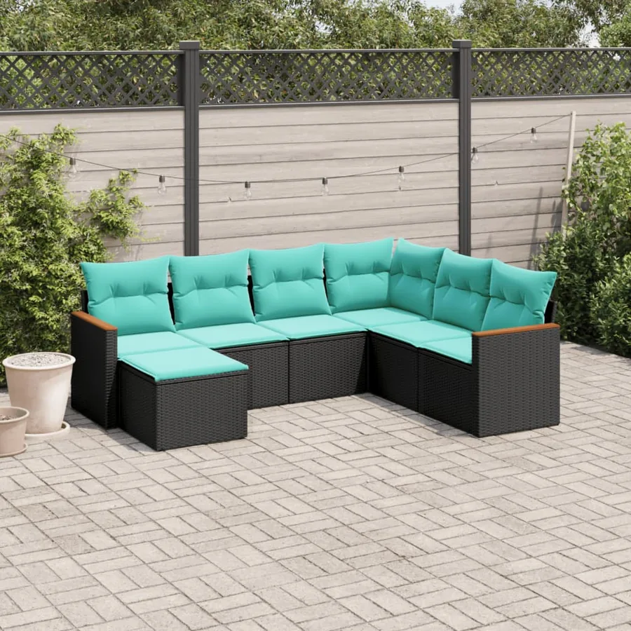 Salon de jardin 7 pcs avec coussins noir résine tressée 62 x 62 x 69 cm - 54,8 kg