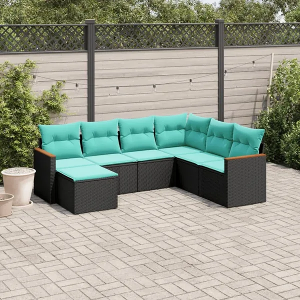 Salon de jardin 7 pcs avec coussins noir résine tressée 62 x 62 x 69 cm - 54,8 kg