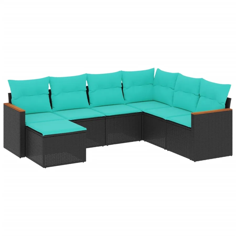 Salon de jardin 7 pcs avec coussins noir résine tressée 62 x 62 x 69 cm - 54,8 kg - 2