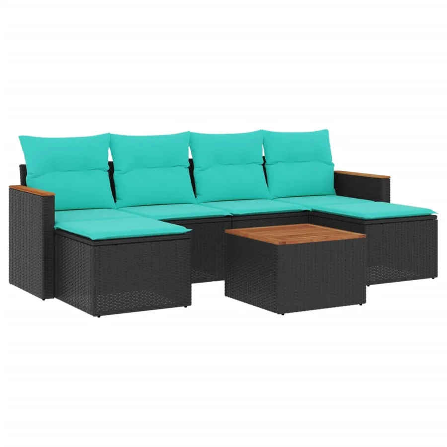 Ensemble de canapé de jardin 7 pcs avec coussins noir résine tressée - 2
