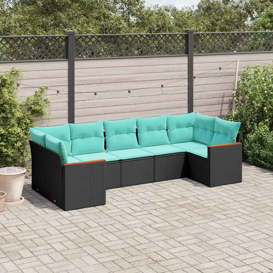 Salon de jardin 7 pcs avec coussins noir résine tressée 62 x 62 x 69 cm - 58,2 kg