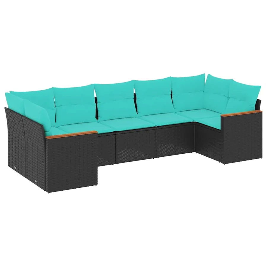 Salon de jardin 7 pcs avec coussins noir résine tressée 62 x 62 x 69 cm - 58,2 kg - 2