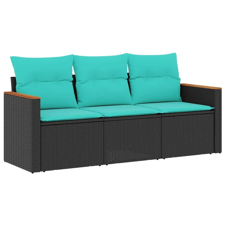 Salon de jardin 3 pcs avec coussins noir résine tressée - 2