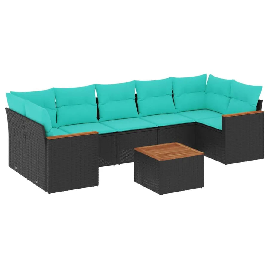 Ensemble de canapé de jardin 8 pcs avec coussins noir résine tressée - 2