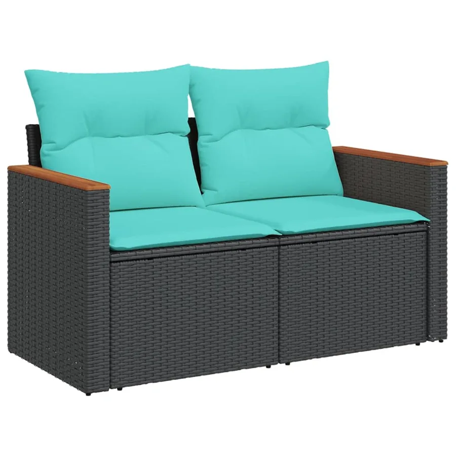 Ensemble de canapé de jardin 8 pcs avec coussins noir résine tressée - 3
