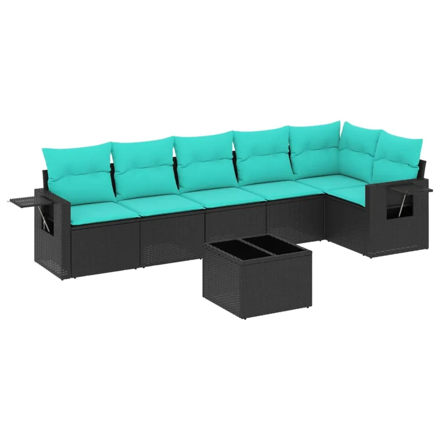 Ensemble de canapé de jardin 7 pcs avec coussins noir résine tressée - 2