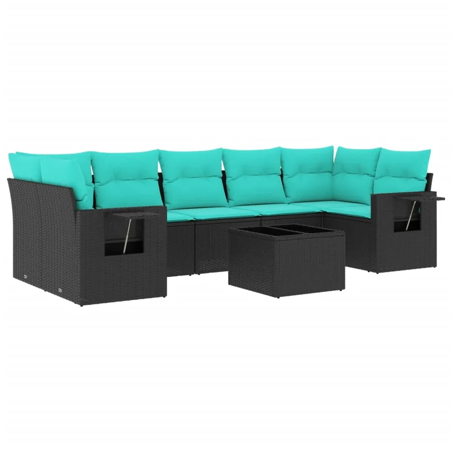 Ensemble de canapé de jardin 8 pcs avec coussins noir résine tressée - 2