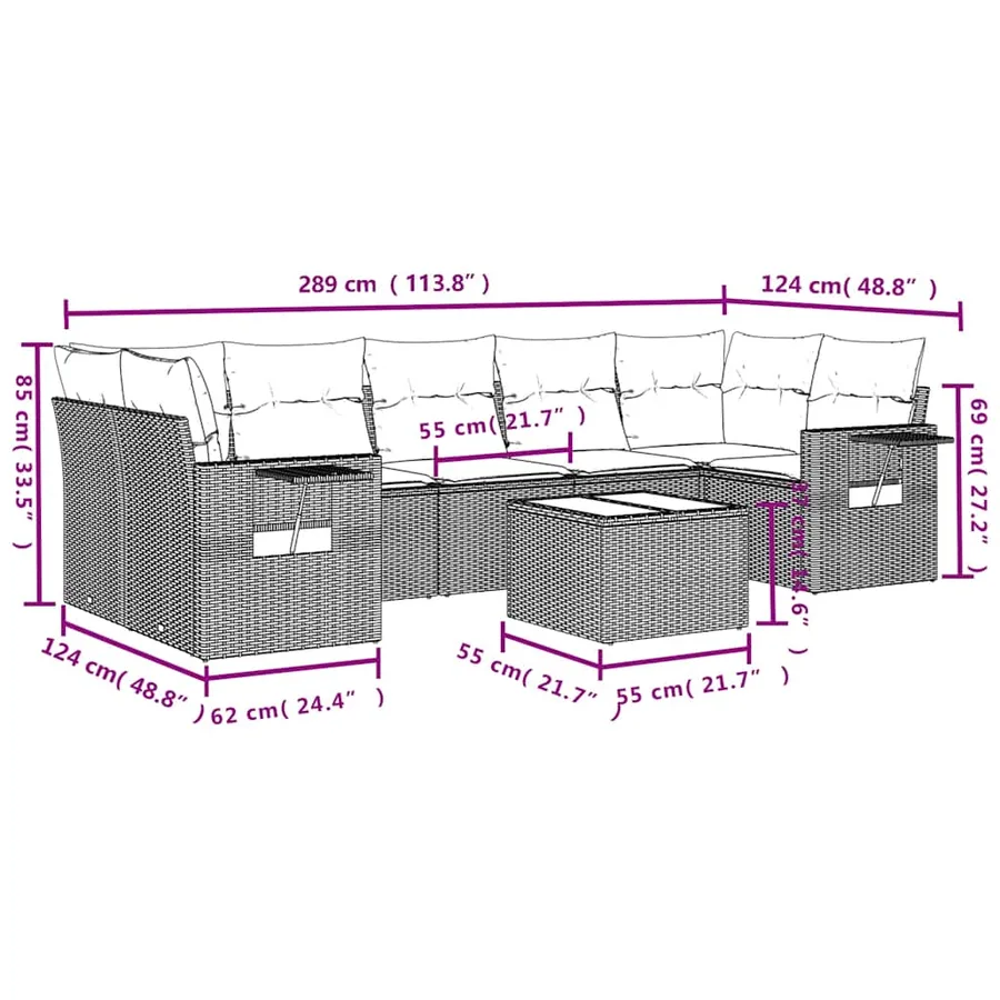 Ensemble de canapé de jardin 8 pcs avec coussins noir résine tressée - 9