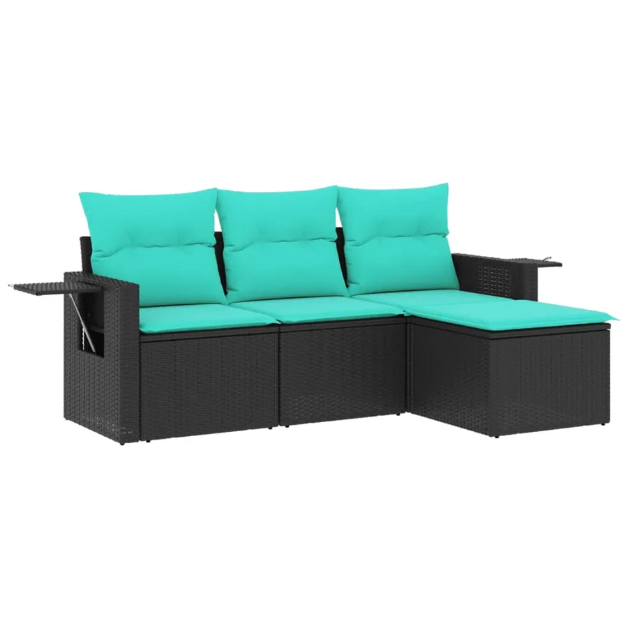 Salon de jardin 4 pcs avec coussins noir résine tressée - 2