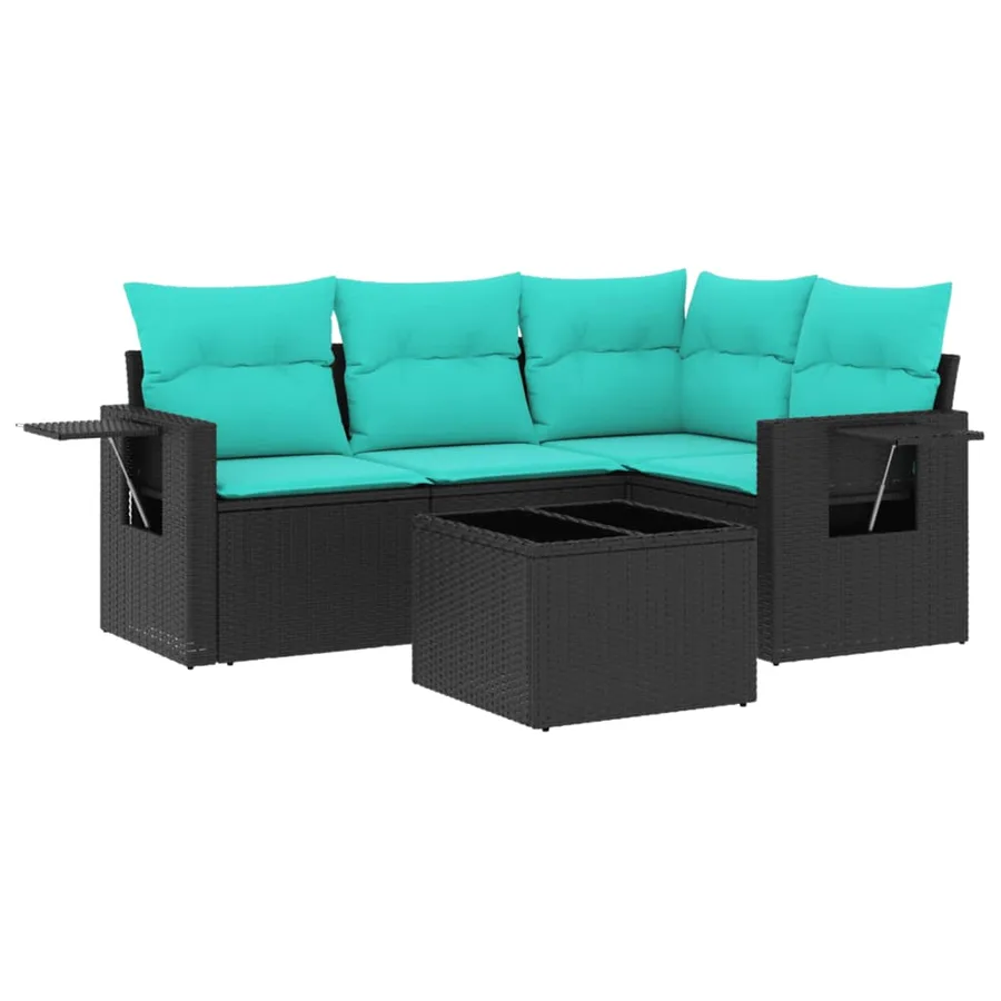 Ensemble de canapé de jardin 5 pcs avec coussins noir résine tressée - 2