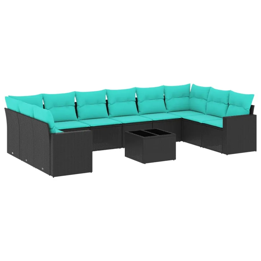 Salon de jardin 11 pcs avec coussins noir résine tressée - 2
