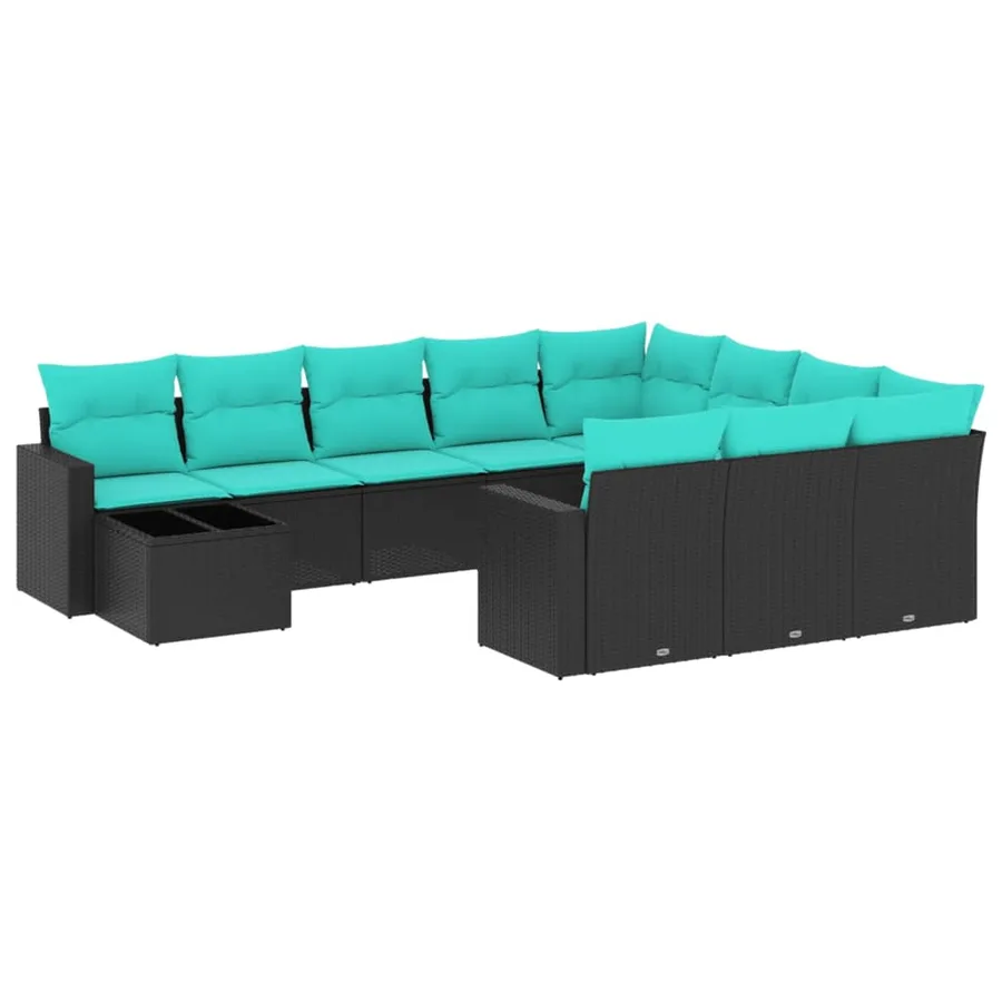 Ensemble de canapé de jardin 11 pcs avec coussins noir résine tressée - 2