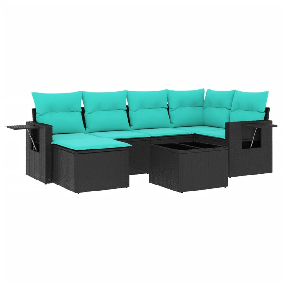 Ensemble de canapé de jardin 7 pcs avec coussins noir résine tressée - 2