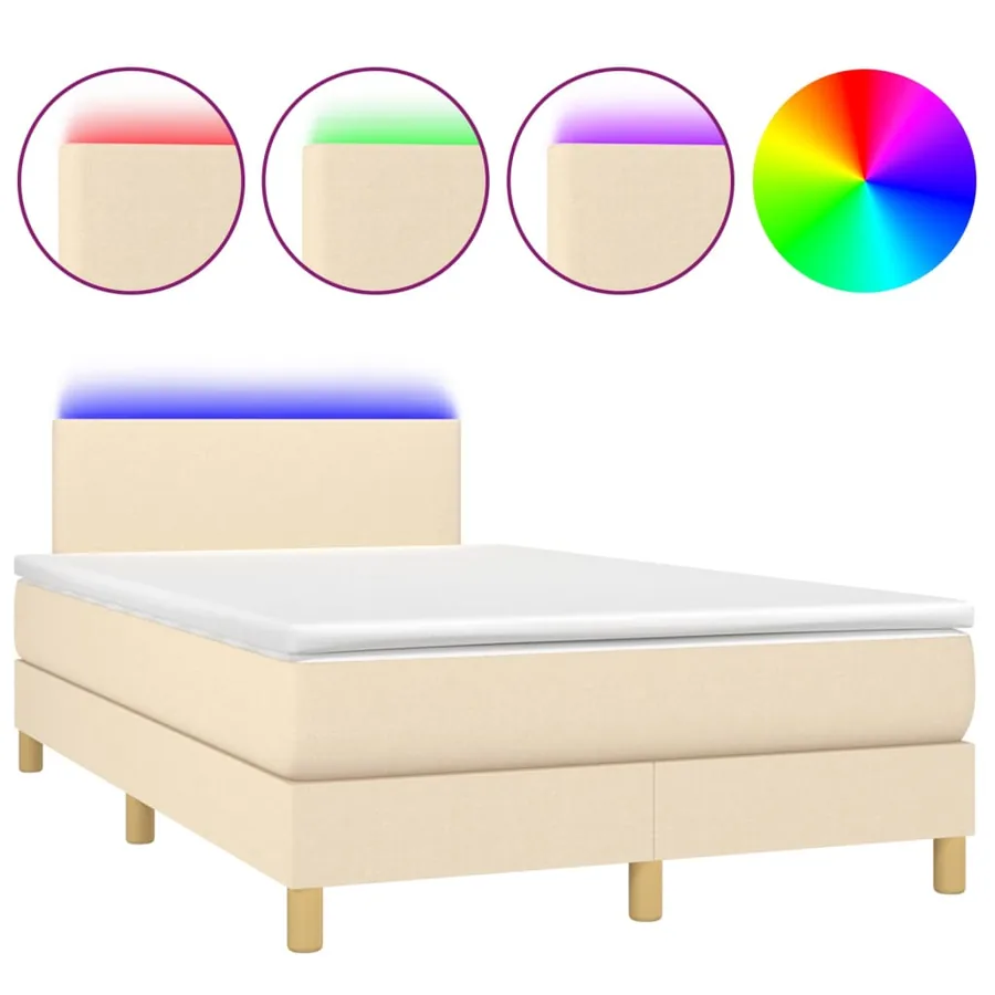 Sommier à lattes de lit avec matelas LED Crème 120x200 cm Tissu - 2