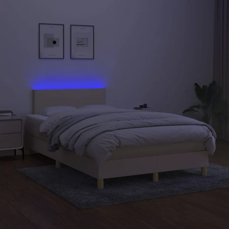Sommier à lattes de lit avec matelas LED Crème 120x200 cm Tissu - 4