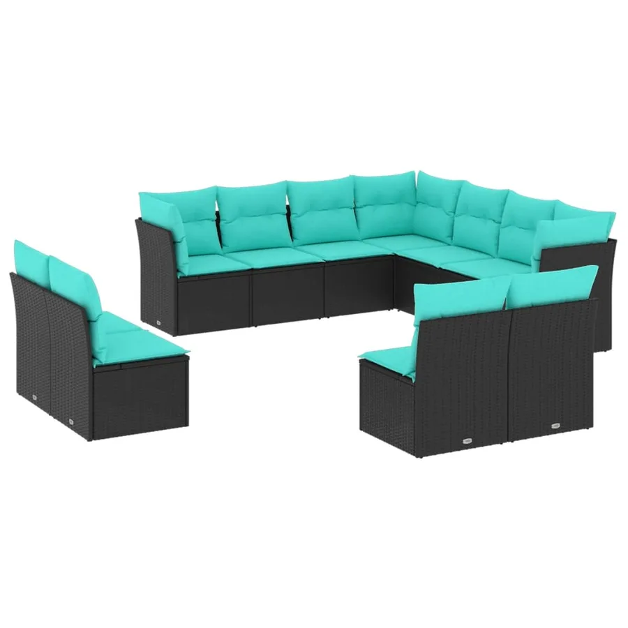 Salon de jardin 11 pcs avec coussins noir résine tressée - 2