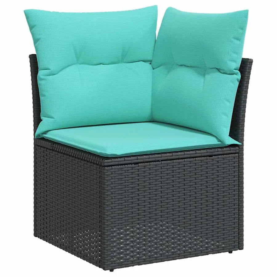 Ensemble de canapé de jardin 7 pcs avec coussins noir résine tressée - 3