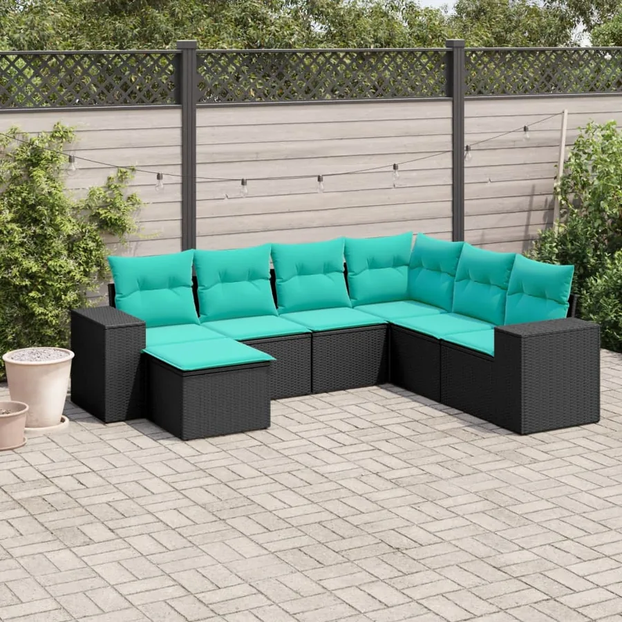 Salon de jardin 7 pcs avec coussins noir résine tressée 62 x 62 x 69 cm - 58,0 kg