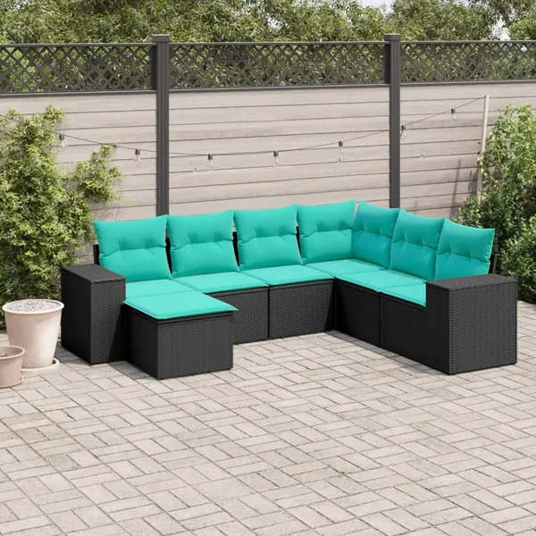 Salon de jardin 7 pcs avec coussins noir résine tressée 62 x 62 x 69 cm - 58,0 kg