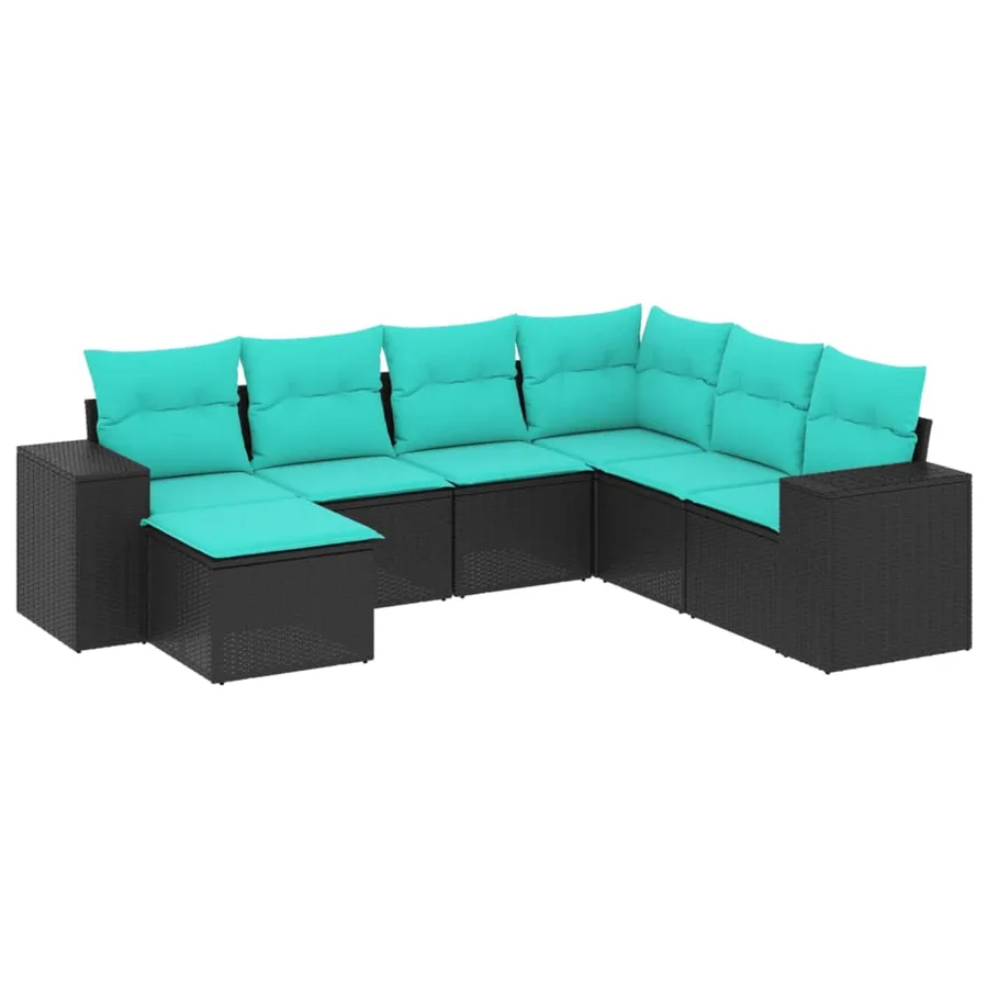 Salon de jardin 7 pcs avec coussins noir résine tressée 62 x 62 x 69 cm - 58,0 kg - 2