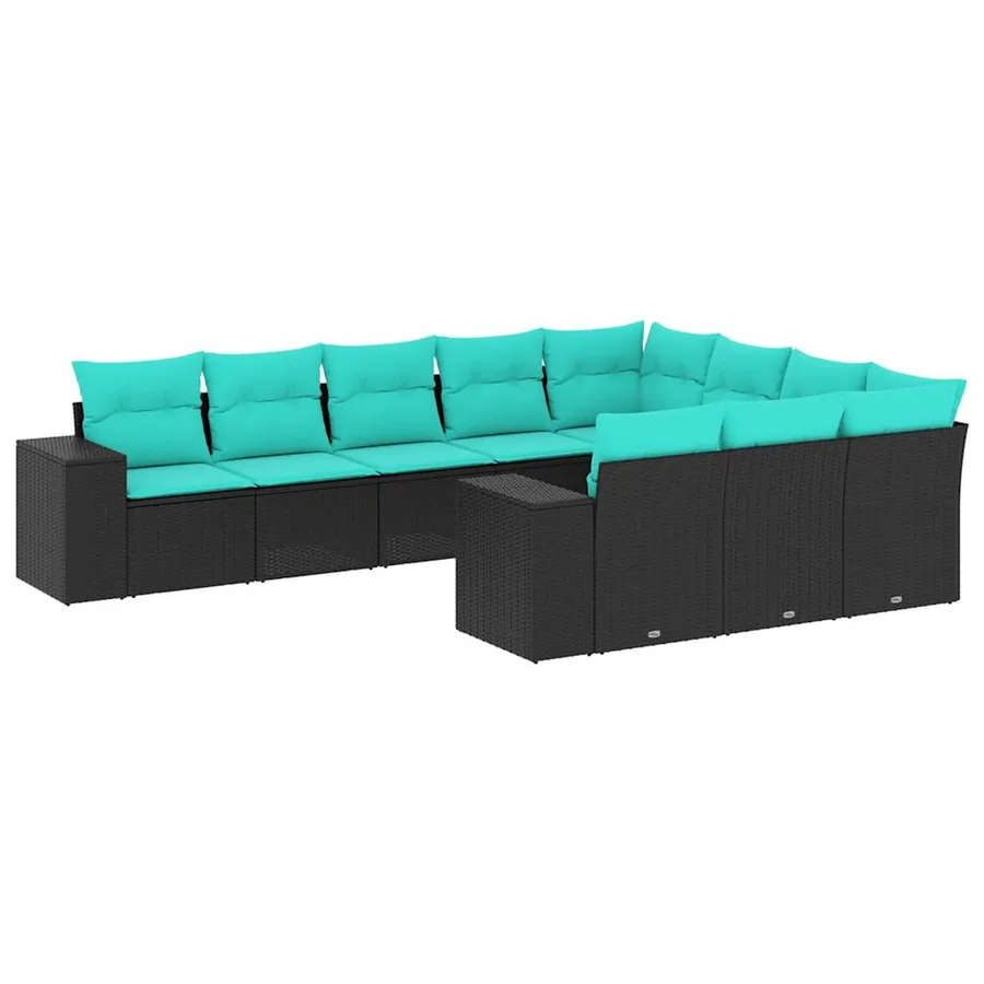 Salon de jardin 10 pcs avec coussins noir résine tressée - 2