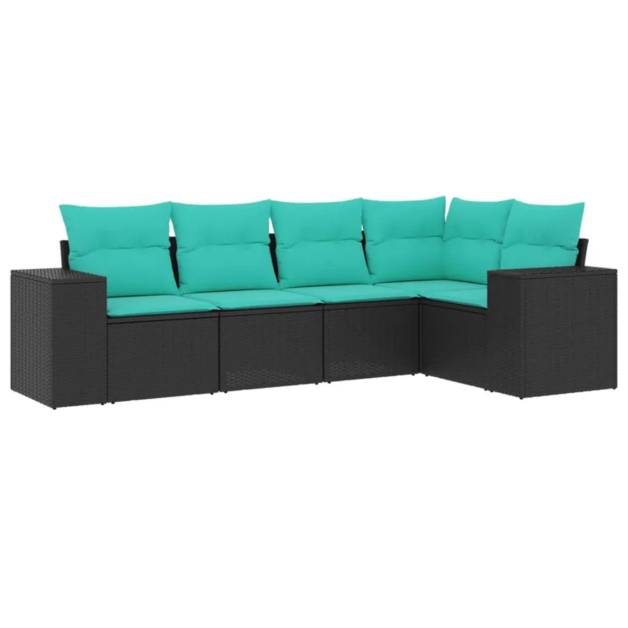 Salon de jardin 5 pcs avec coussins noir résine tressée - 2