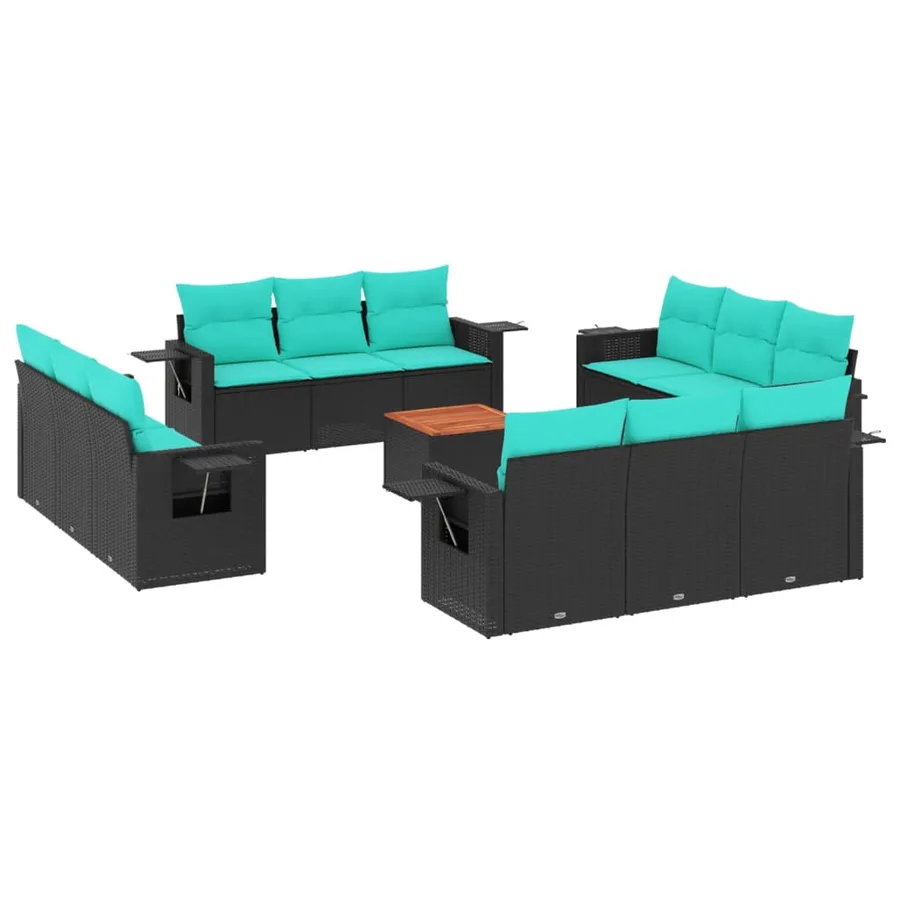 Ensemble de canapé de jardin 13 pcs avec coussins noir résine tressée - 2