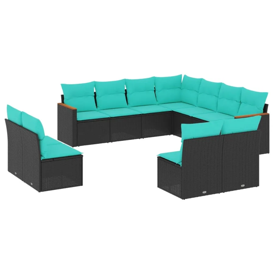 Salon de jardin 11 pcs avec coussins noir résine tressée - 2